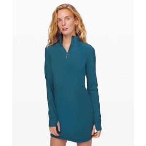 Lululemon Define Dress Teal Blue Half Zip Long Sleeve Thumbholes Mini Dress